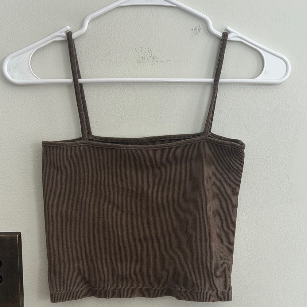 Brown Ribbed Women's Crop Top